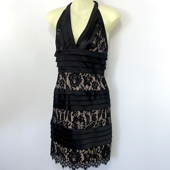 BCBG MAXAZRIA Dress Black Lace Body Con Cocktail Mini Halter Sz 6 EVC - Picture 6 of 8